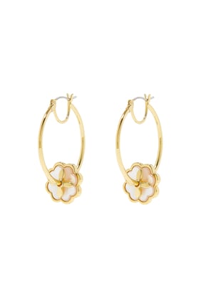 Heritage Bloom Hoop Earrings, Gold-Plated Brass & Faux Pearl